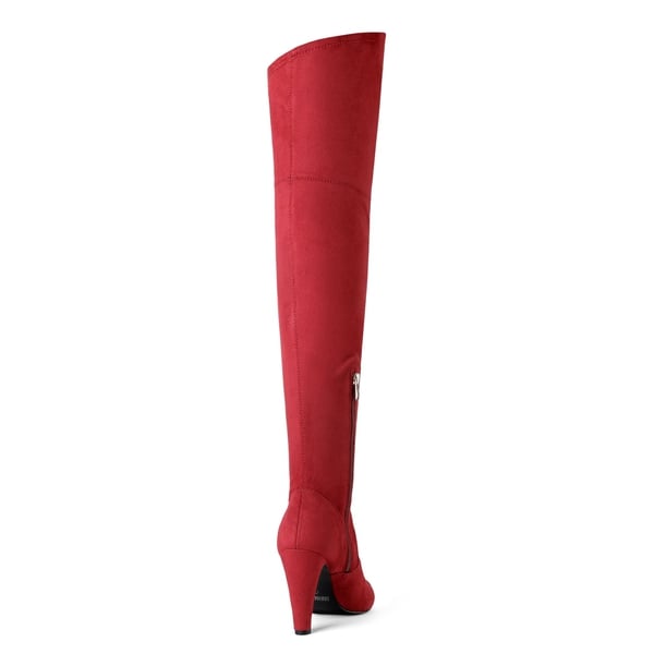 Thigh High Heeled Boots - RED SUEDE - 4